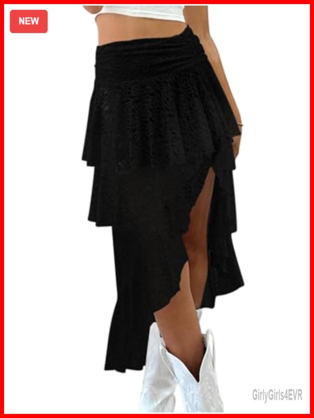 Womens Lace Midi Skirt Asymmetrical High Low Flowy A-Line Layered